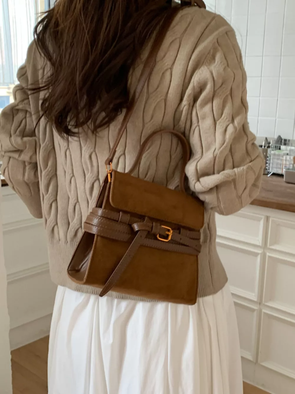 Suede Buckle Decor Crossbody Bag, image 7