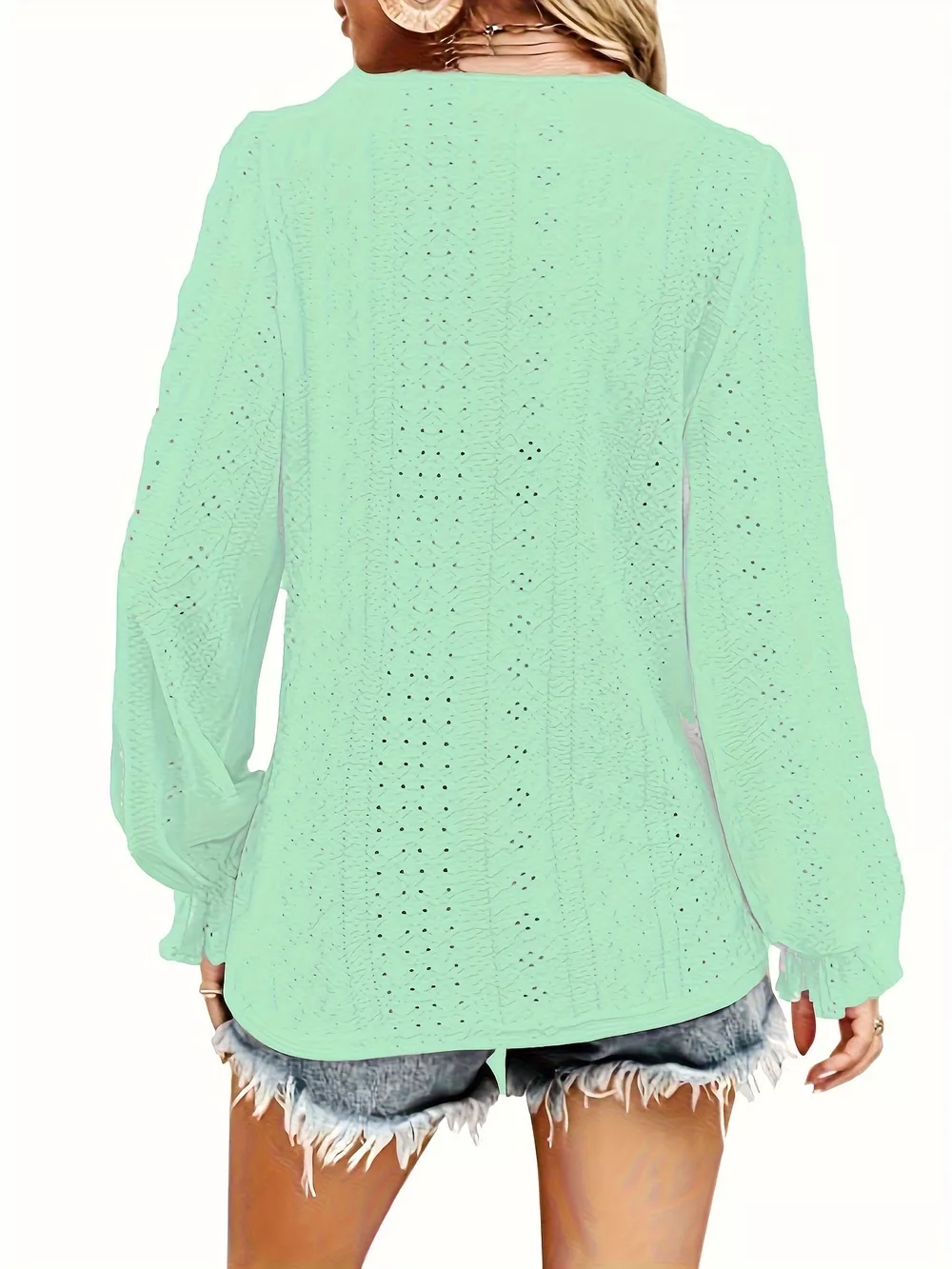 Plus Size Eyelet V-Neck Flounce Sleeve Blouse, image 26
