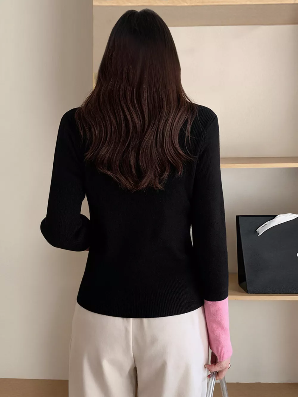 Contrast Trim Ribbed Knit Cardigan, image 2