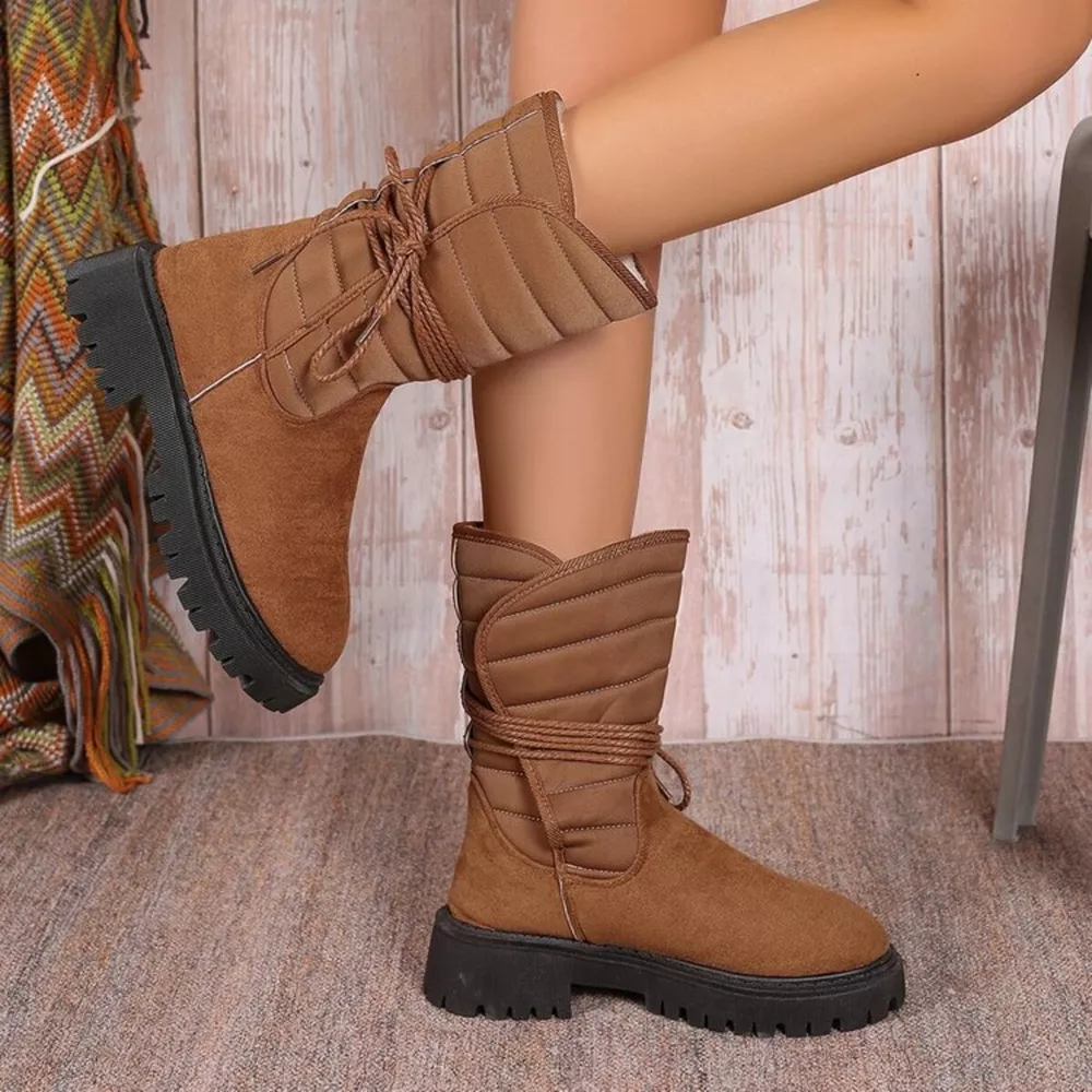 Quilted Lace-Up Mid-Calf Boots, image 4