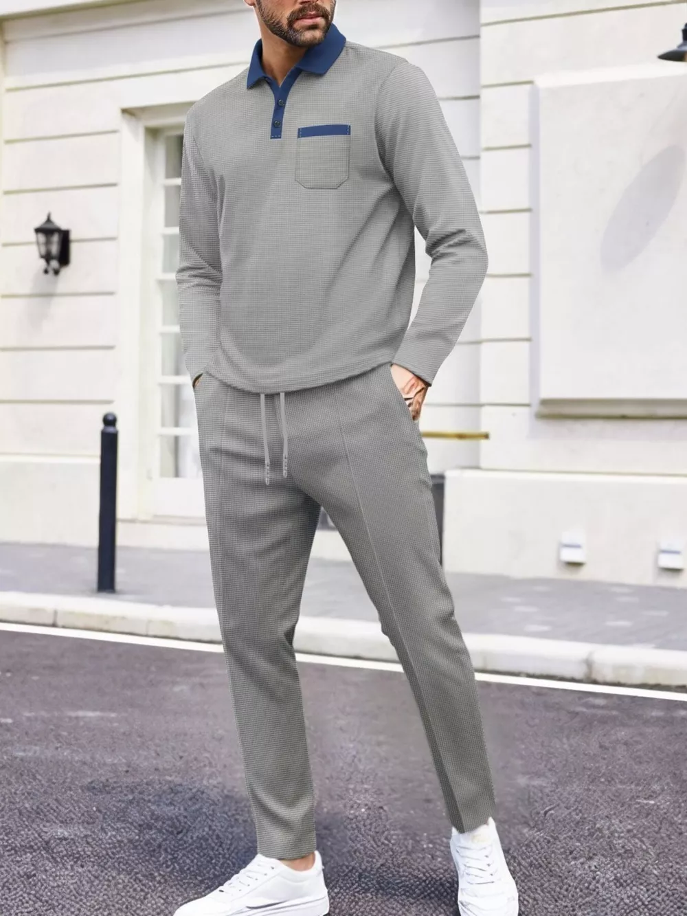 Men's Full Size Long Sleeve Top and Pants Set Plus Size, image 3