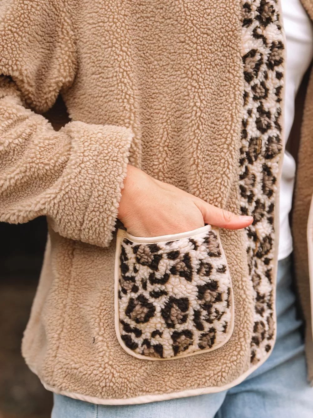 Casual Leopard Print Accent Plush Jacket with Pockets, image 10