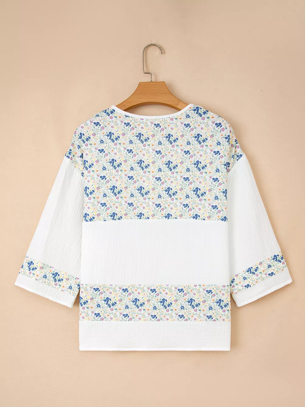 Floral Print Henley Button 3/4 Sleeve Blouse, image 12