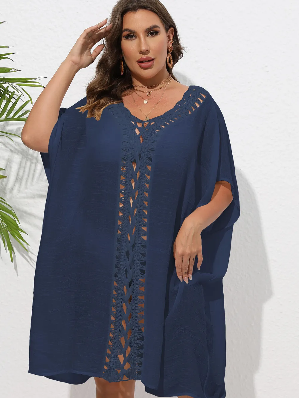 Crochet Trim V-Neck Beach Cover Up Dress, image 35