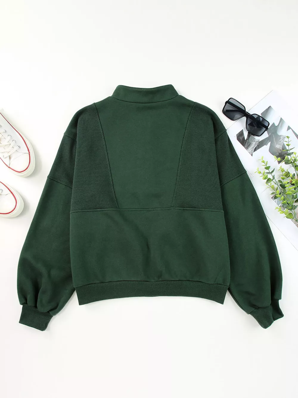Half Zip Stand Collar Exposed Seam Solid Color Casual Sweatshirt, image 8