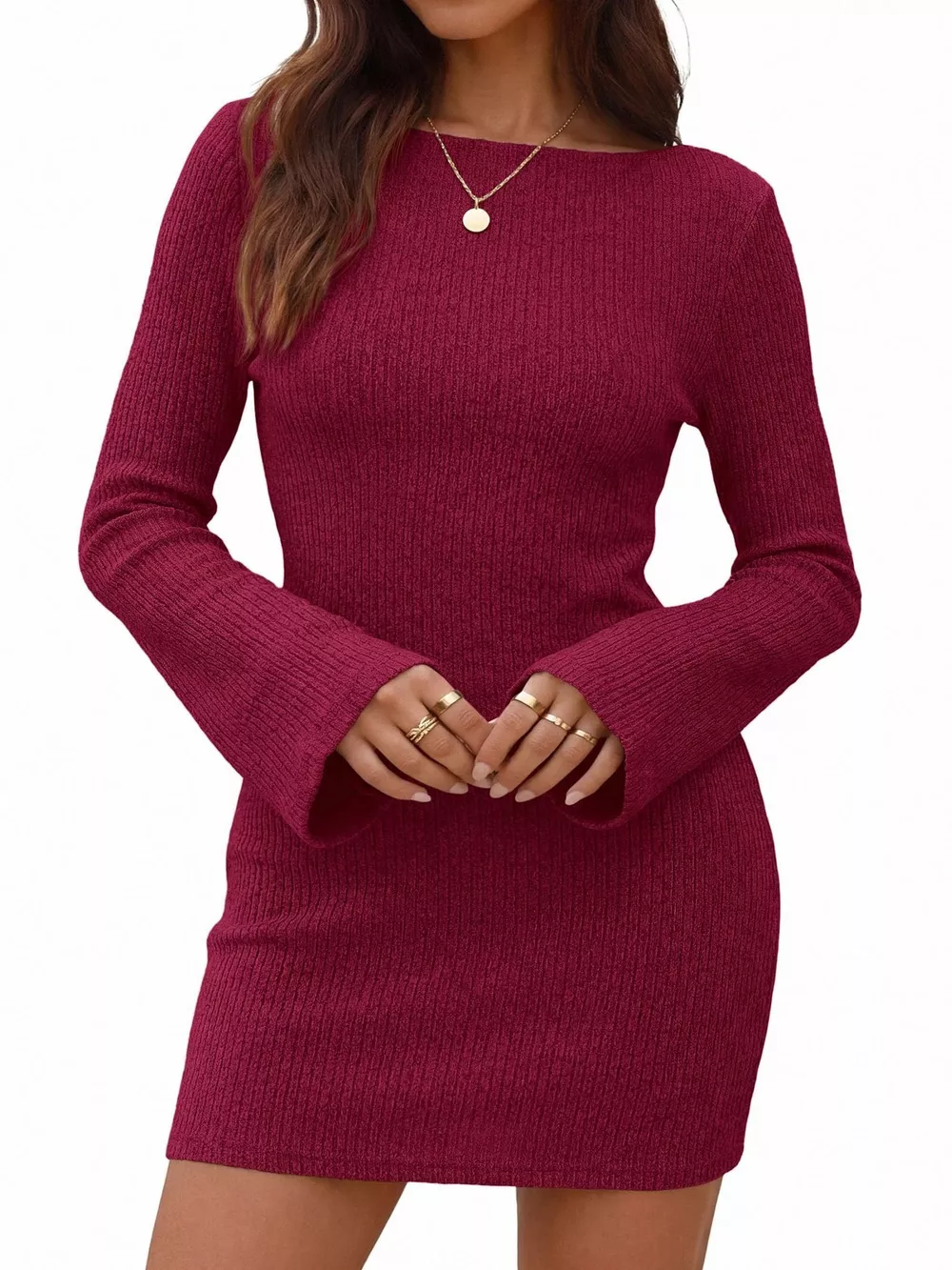 Ribbed Knit Long Sleeve Slim Fit Sweater Dress, image 8
