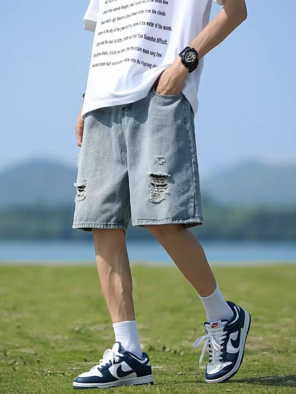 Men's Full Size Casual Loose Fit Ripped Denim Shorts Plus Size, image 4