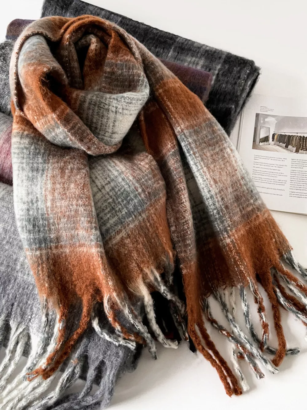Plaid Fringe Scarf, image 6