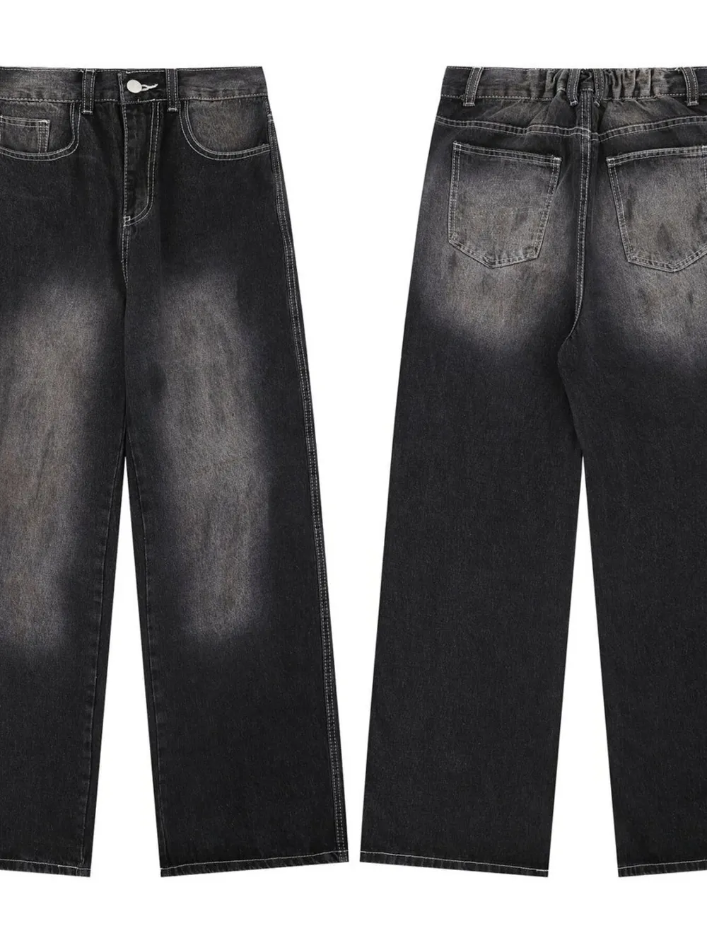 Men's Vintage Washed Wide Leg Denim Jeans, image 5
