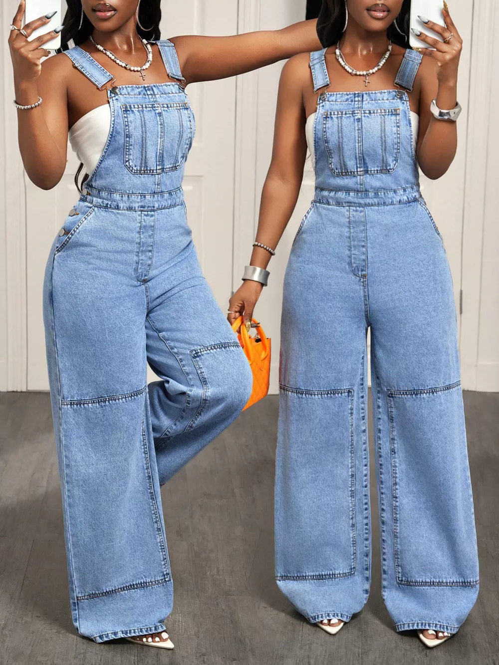 Wide Strap Wide Leg Denim Overalls