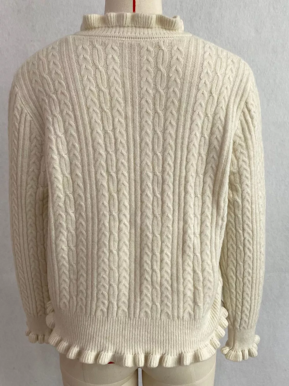 Cable-Knit Ruffle-Trim Cardigan, image 7
