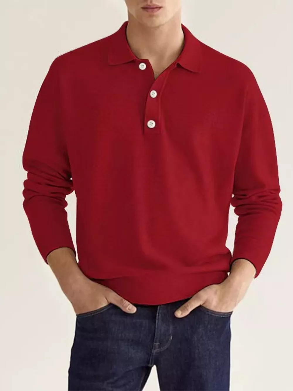 Men's Plus Size Long Sleeve Casual Polo Shirt, image 3