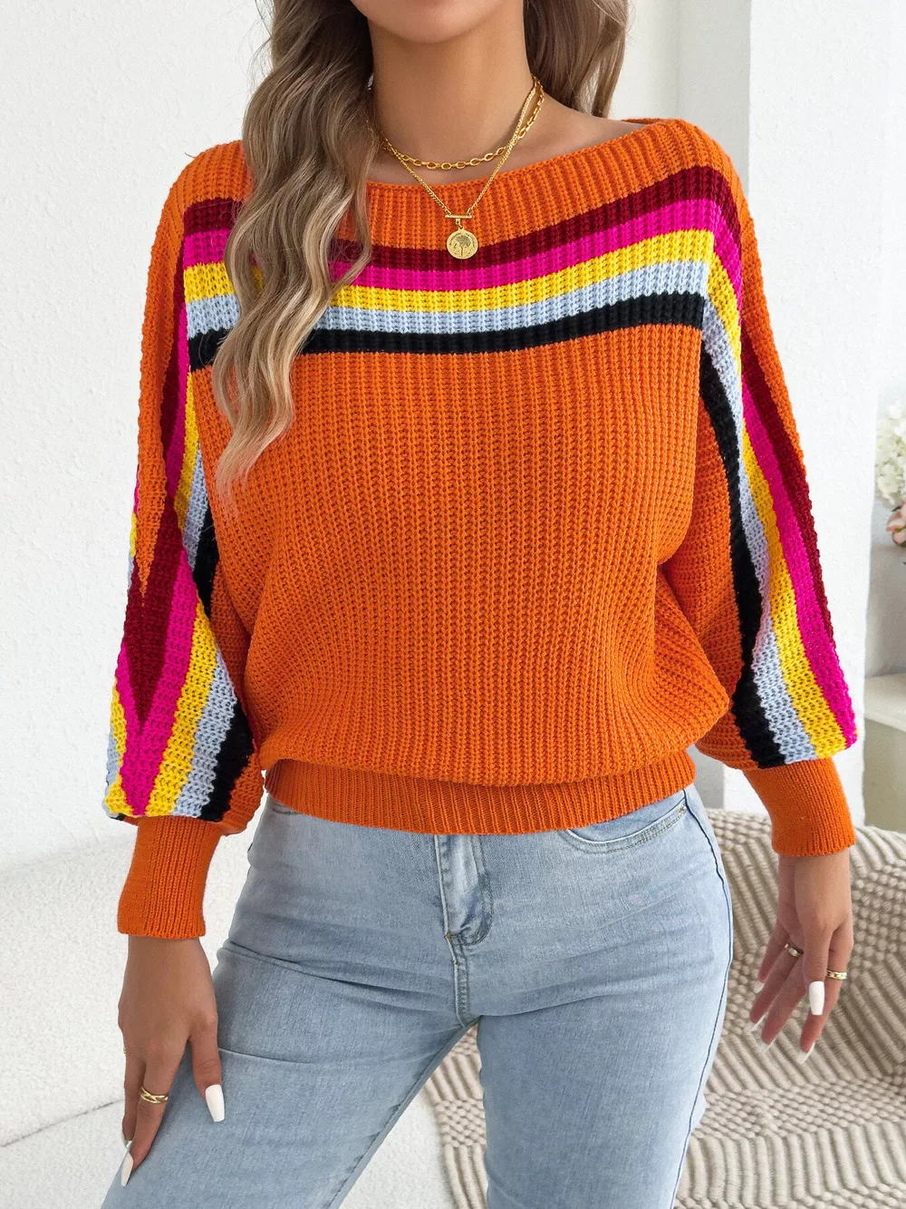 Striped Knit Boat Neck Sweater, image 16