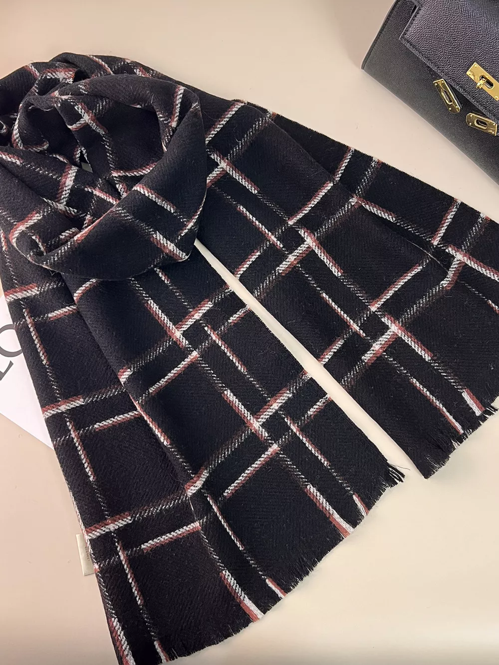 100% Wool Raw Hem Plaid Scarf, image 8