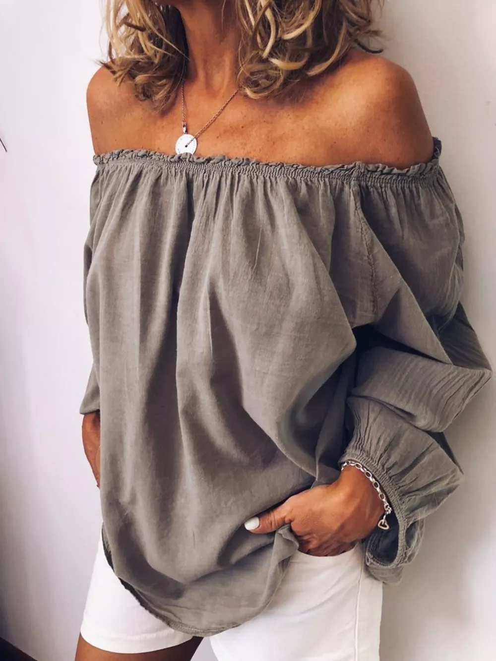 Off-Shoulder Frill Trim Blouse, image 2