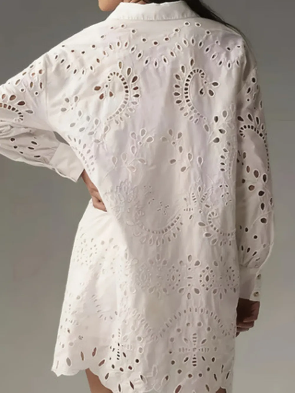 Eyelet Button Front Shirt Dress, image 3