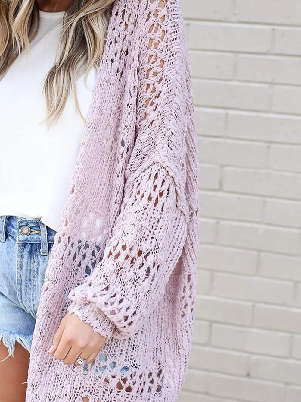 Openwork Open Front Lightweight Cardigan, image 4