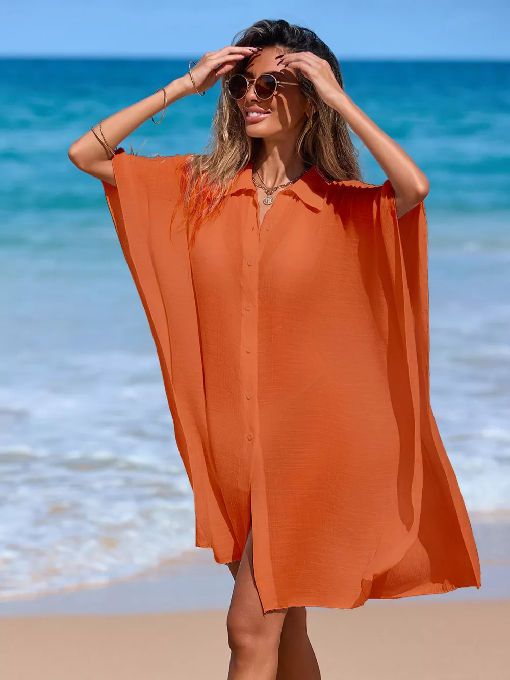 Relaxed Fit Button Up Cover-Up Dress, image 14