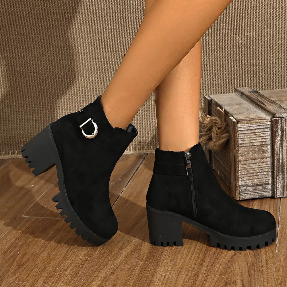 Round Toe Block Heels Boots