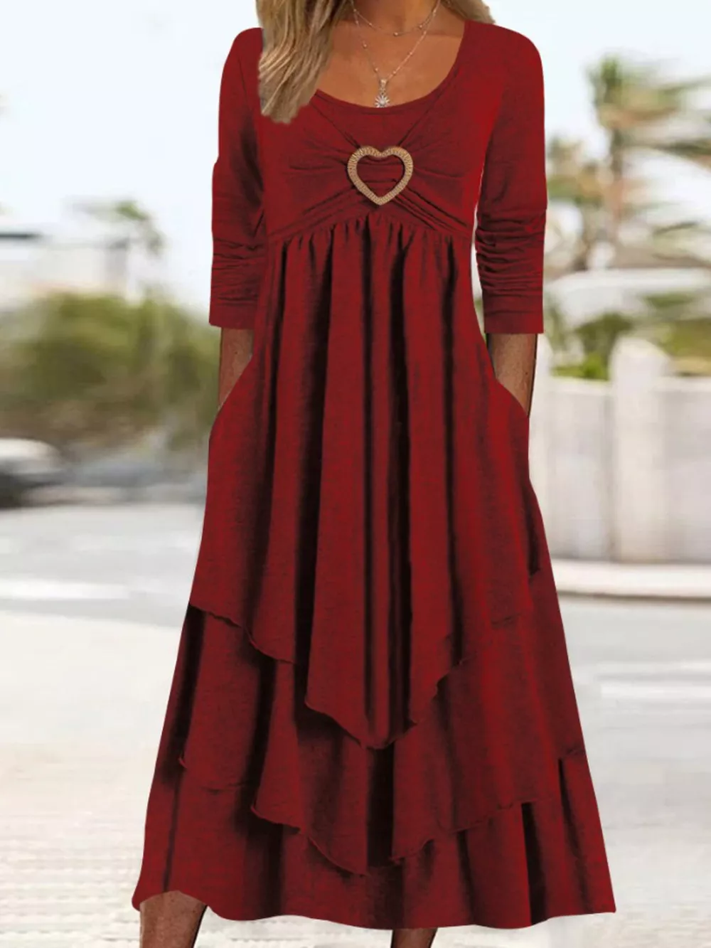 Full Size Heart-Decor Layered Midi Dress Plus Size, image 21