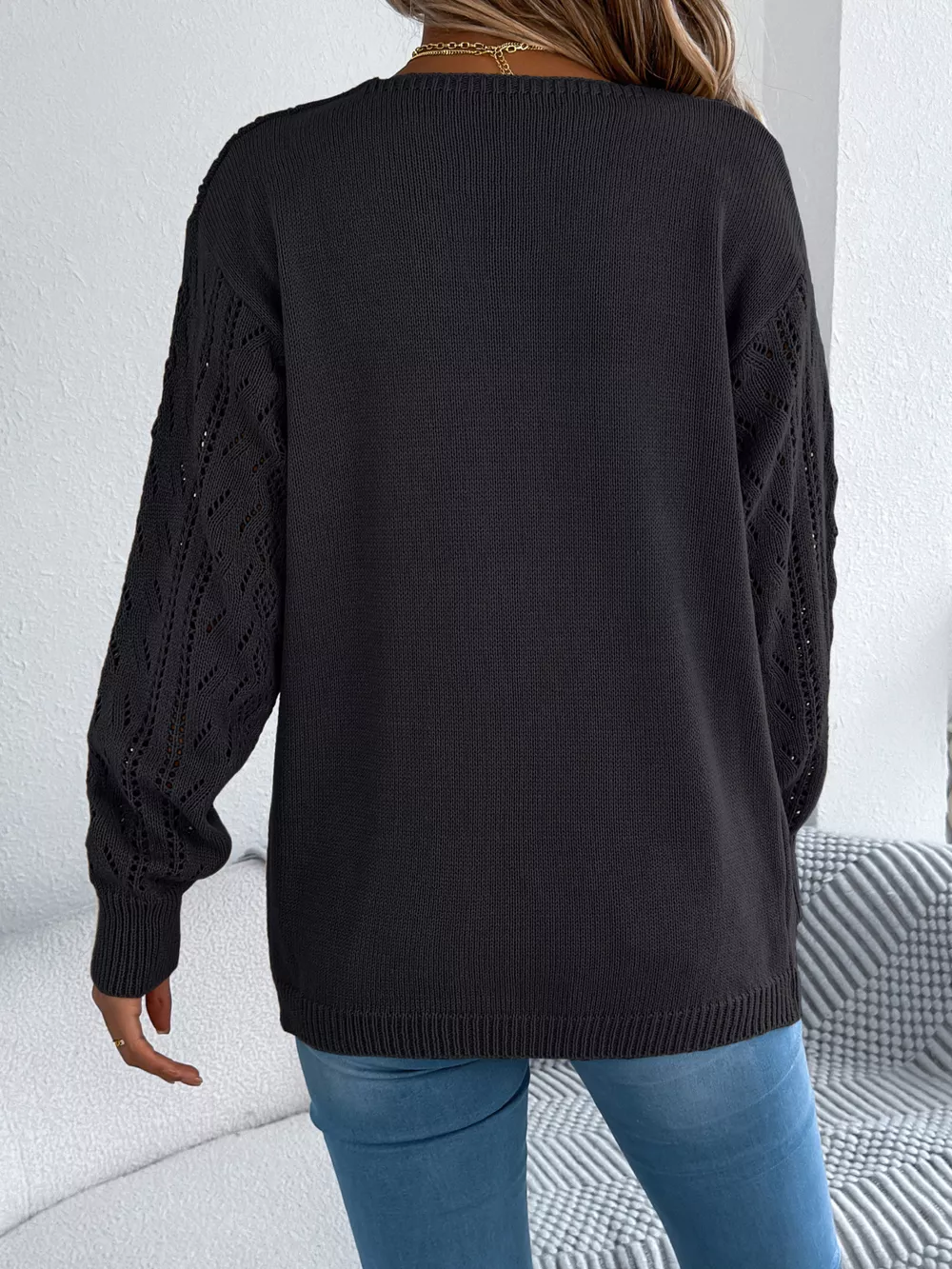 Openwork Open Front Cardigan, image 2