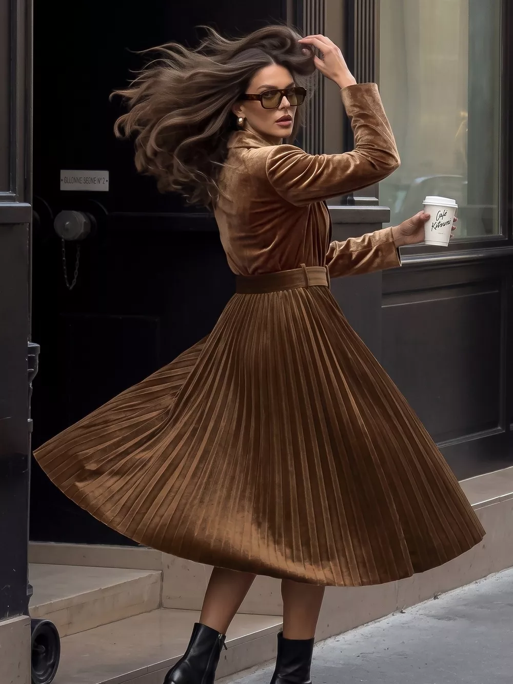 Velvet Pleated Midi Blazer Dress, image 2
