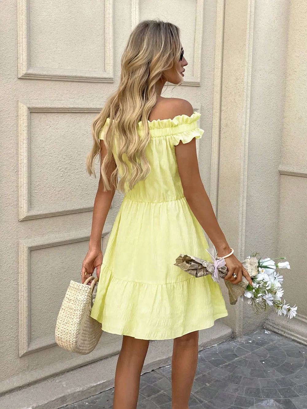 Off-Shoulder Ruffle Hem Summer Dress, image 3
