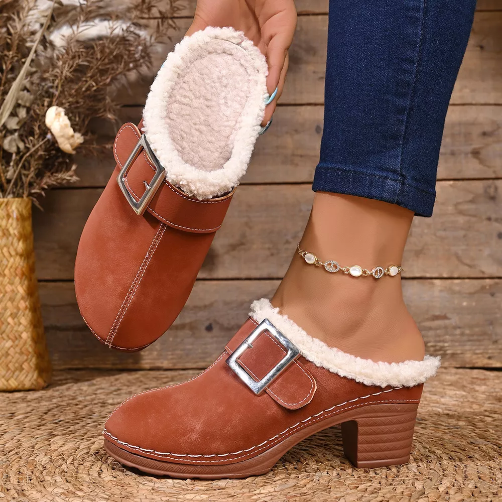 Faux Fur Lined Block Heel Shoes, image 15