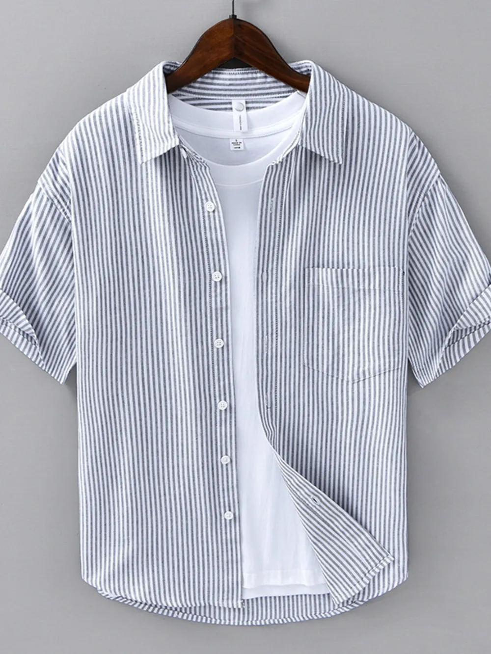 Men's Plus Size Casual Striped Short Sleeve Shirt, image 3