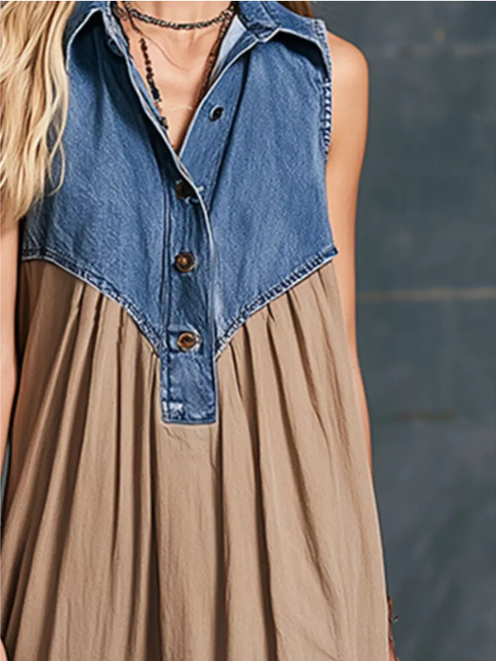 Sleeveless Denim Patchwork Midi Dress, image 4