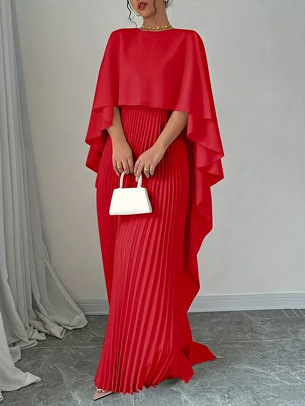 Cape Pleated Maxi Dress, image 4