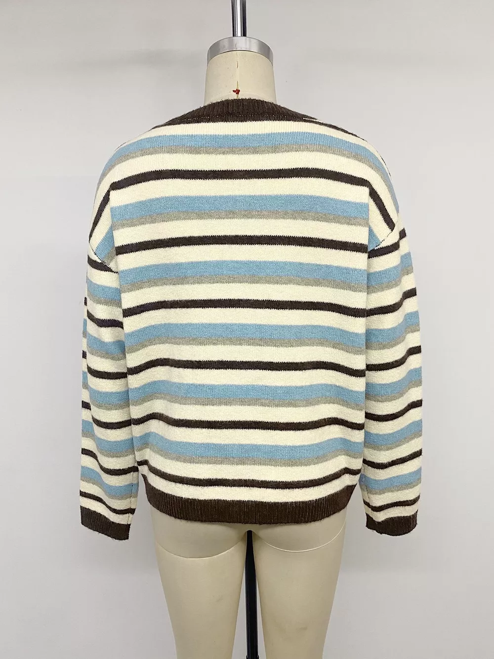 Striped Crew Neck Button-Down Cardigan, image 14