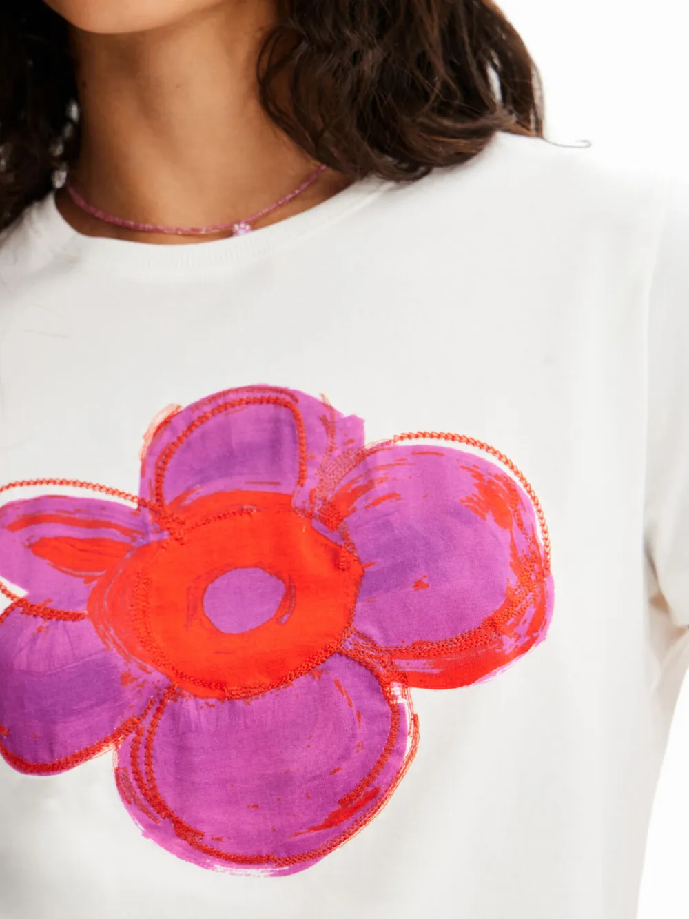 Flower Graphic Round Neck T-Shirt, image 3