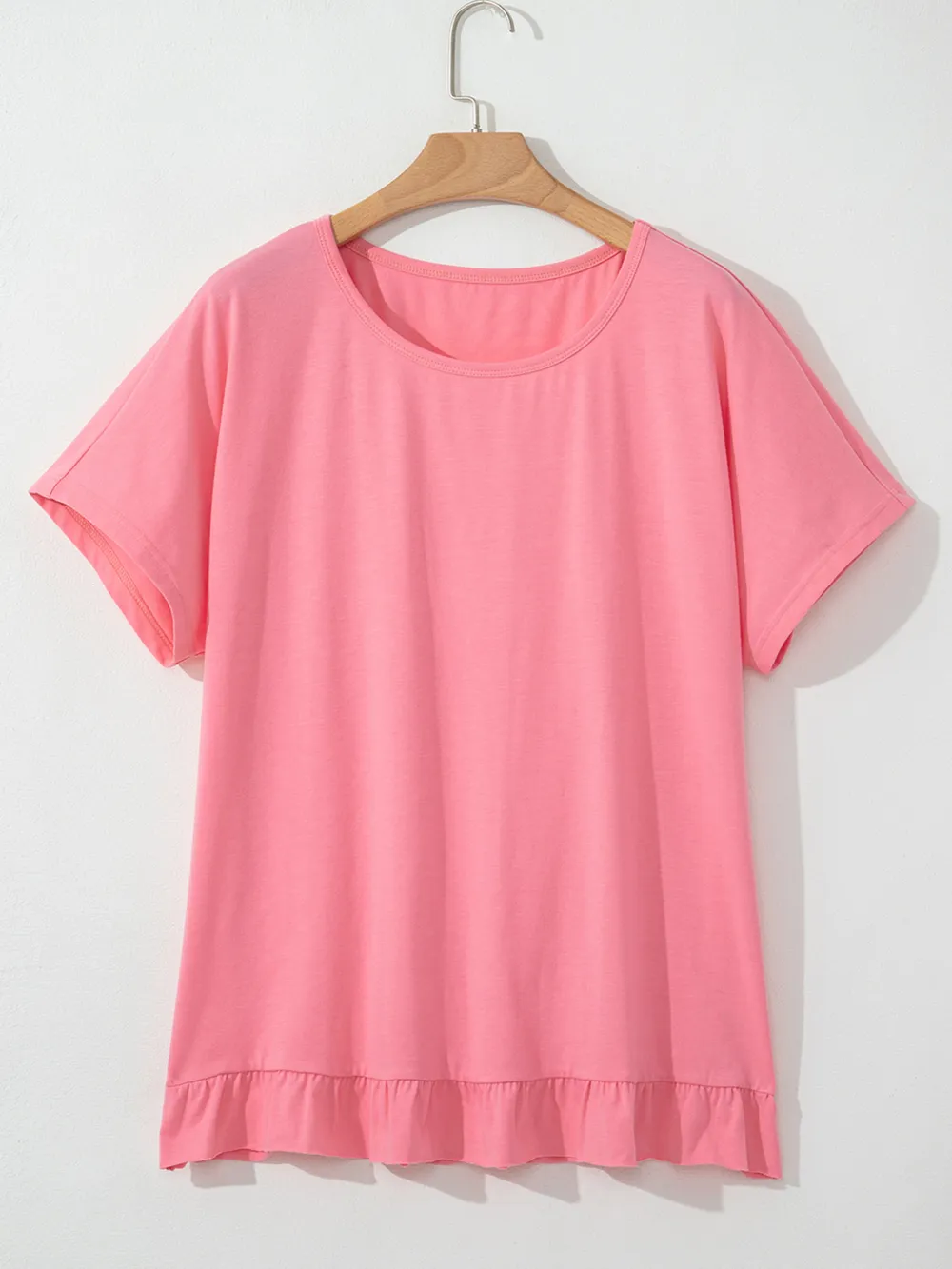 Ruffle Hem Round Neck Relaxed T-Shirt, image 7