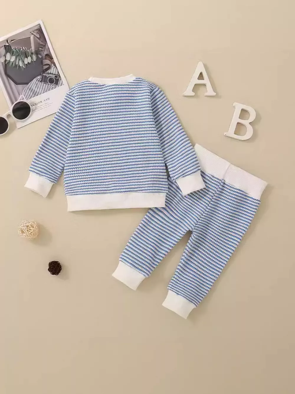 Children's Striped Long Sleeve Top and Pants Set, image 8