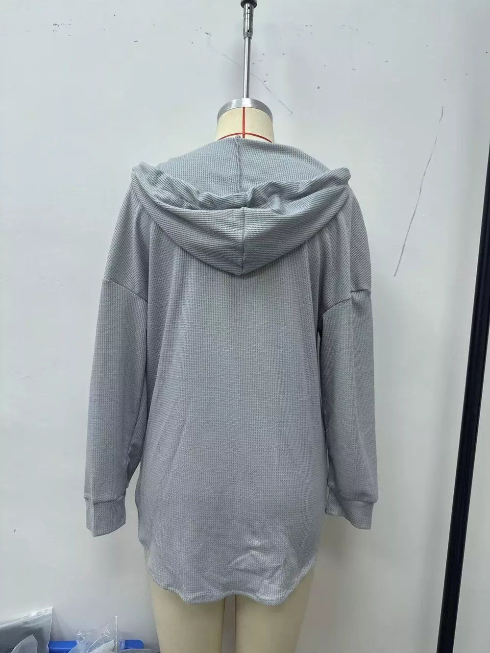 Drawstring Waffle Knit Hoodie, image 6