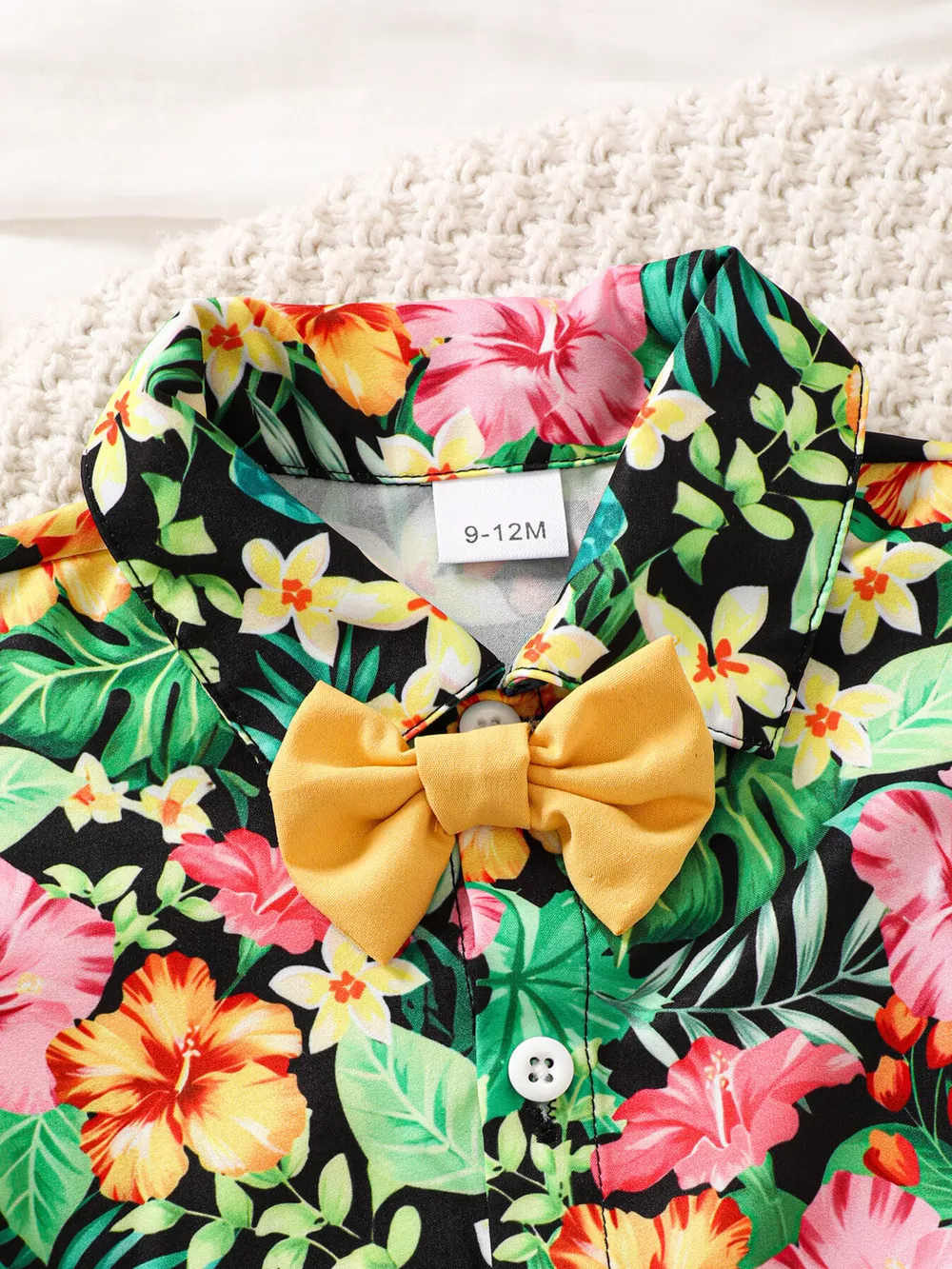 Children's Tropical Print Shirt & Solid Shorts with Bow Tie Set, image 2