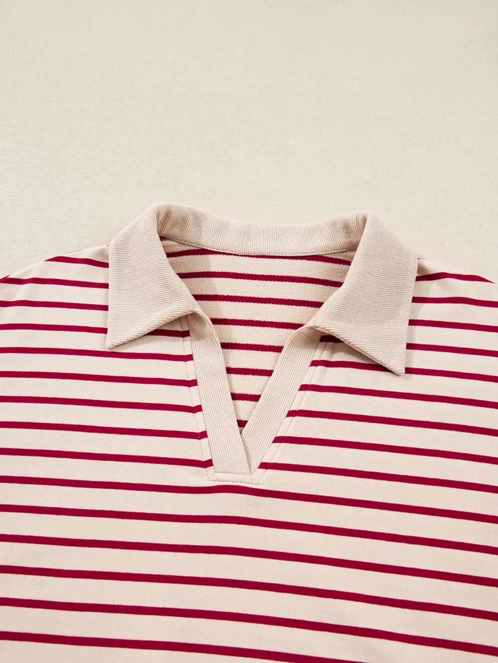 tripe Cropped Collared Drop Shoulder Pullover and Bubble Mini Skirt Set, image 3