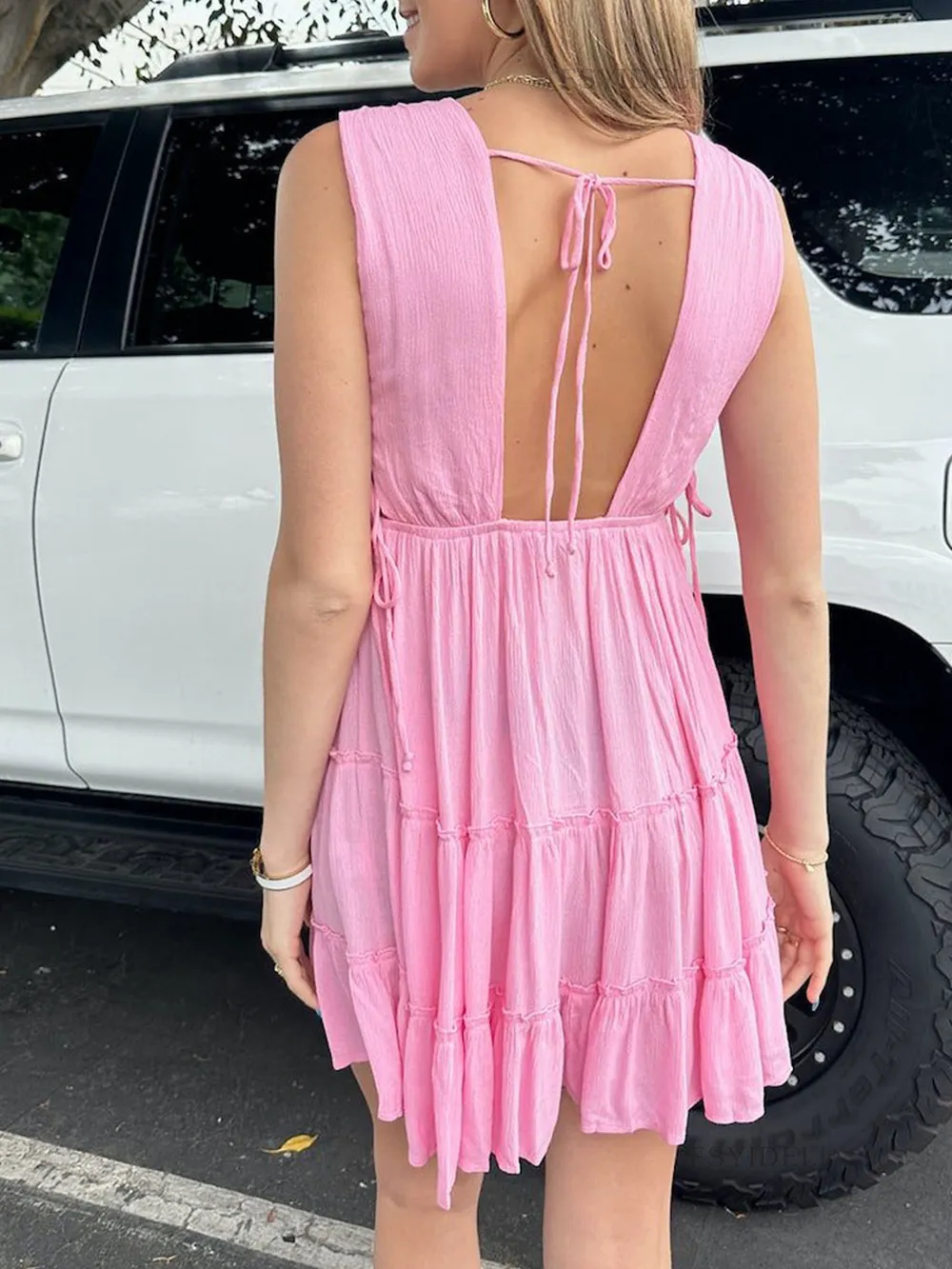 Deep V-Neck Tiered Mini Dress, image 4