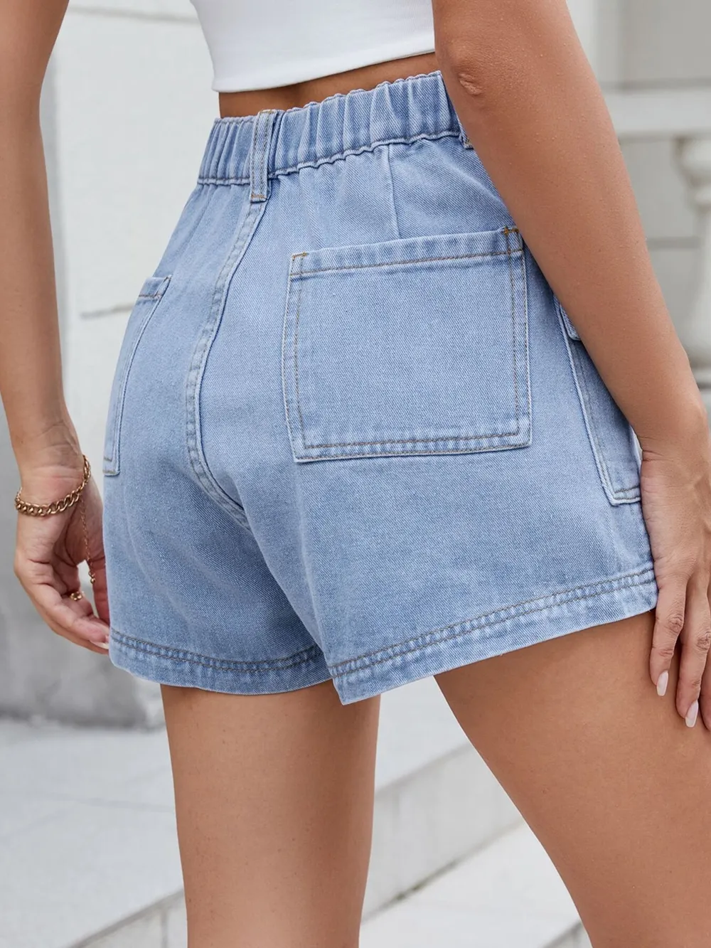 High Waist Cargo Denim Shorts, image 7