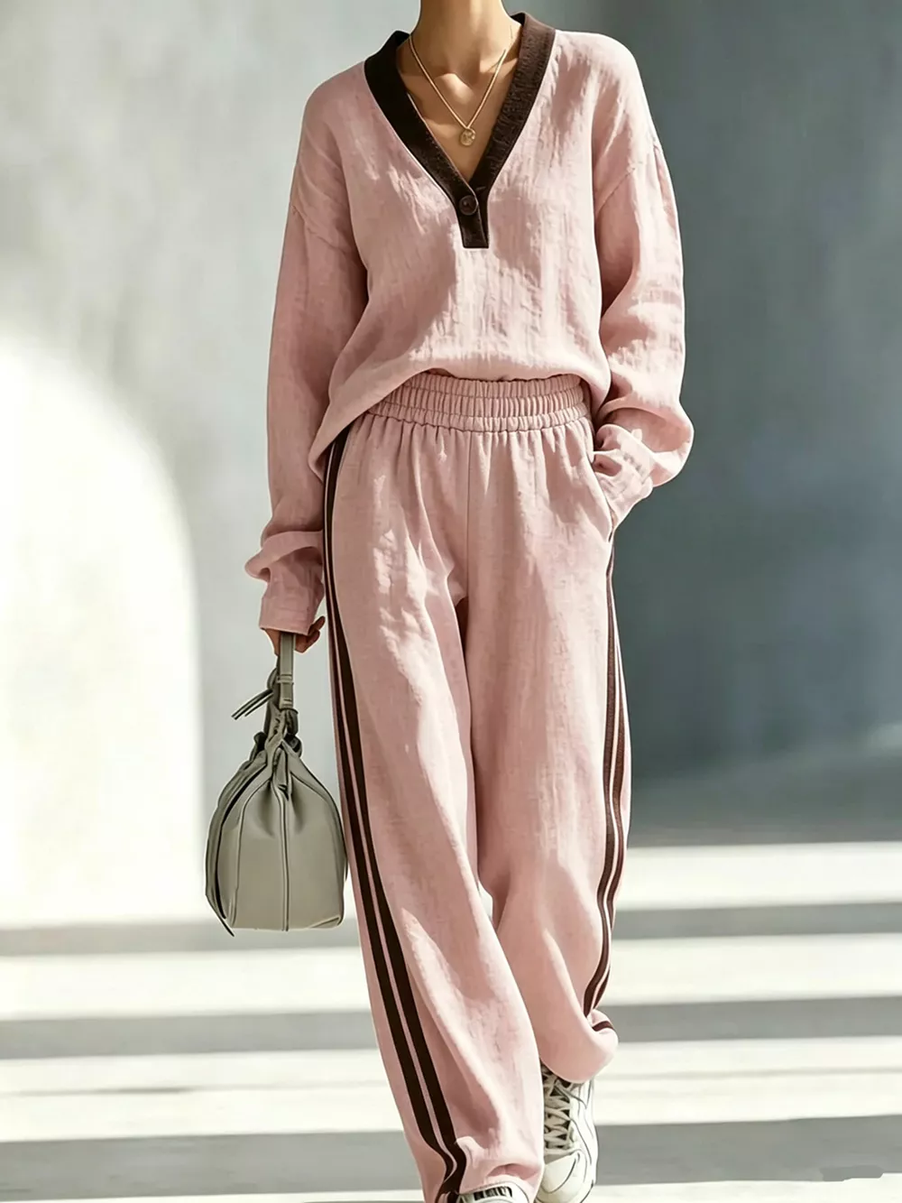 Long Sleeve Top and Side-Striped Joggers Set, image 4