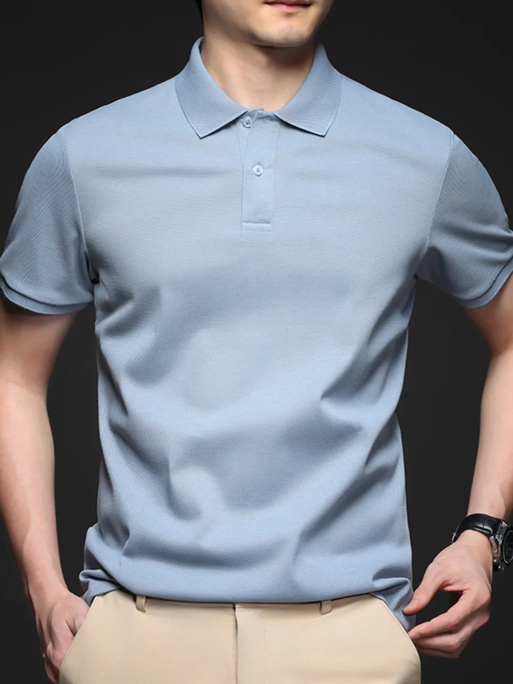 Men's Plus Size Button Detail Short Sleeve Polo, image 3