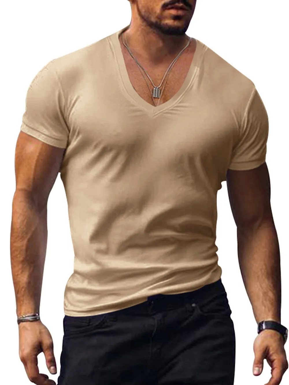 Men's Full Size Basic Style V-Neck Short Sleeve T-Shirt Plus Size, image 5