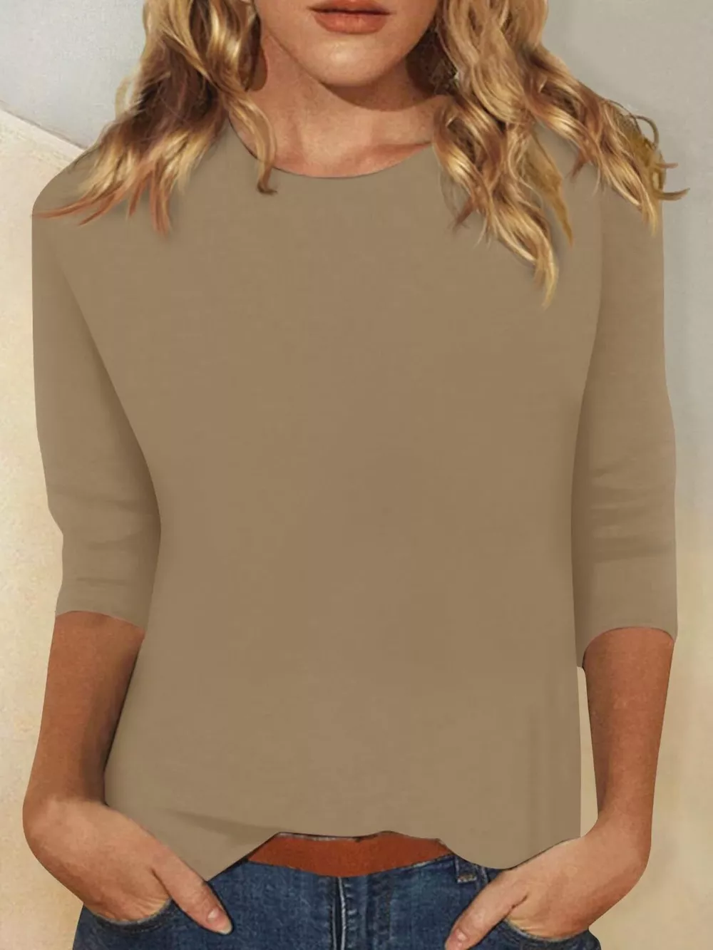 Solid Color Round Neck T-Shirt, image 9