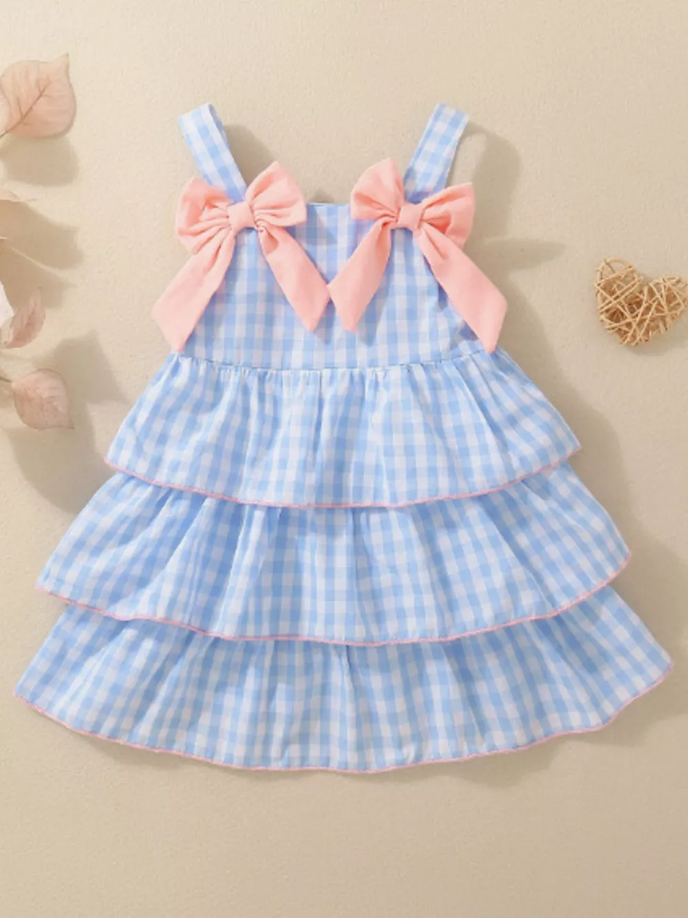 Children's Layered Ruffle Gingham Dress with Bows