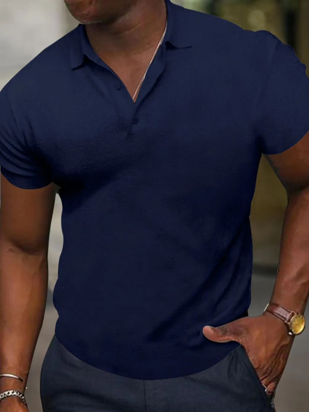 Men's Full Size Texture Short Sleeve Polo Plus Size, image 6