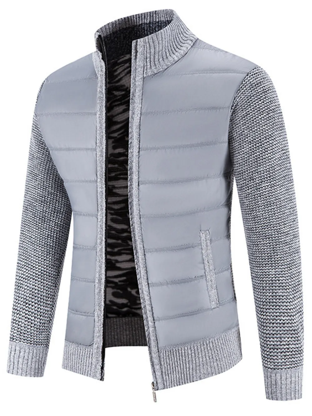 Men's Plus Size Quilted Knit Bomber Jacket with Stand Collar, image 3