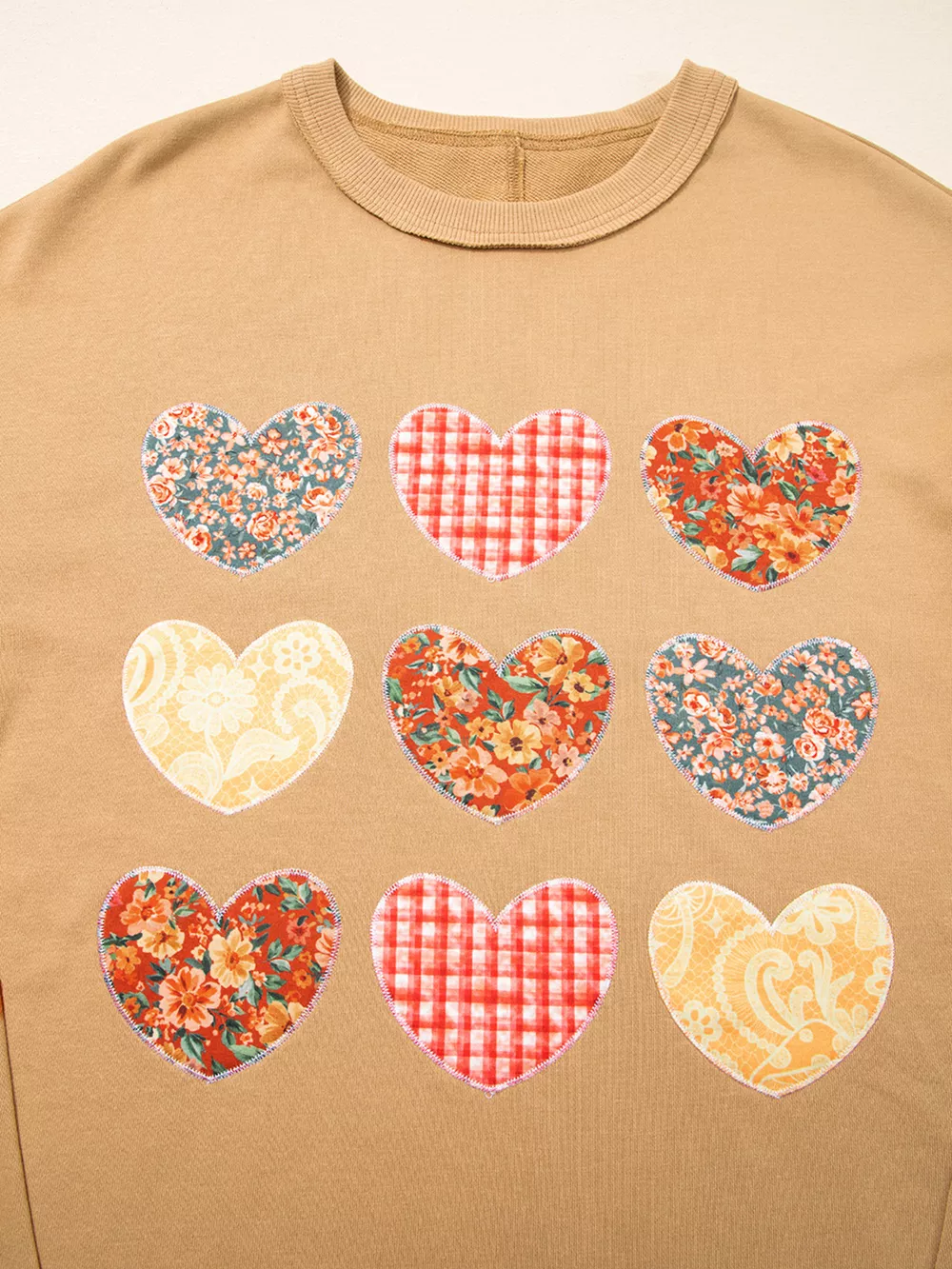 Plaid Floral Heart Stitched Exposed Seam Mineral Wash Sweatshirt, image 10