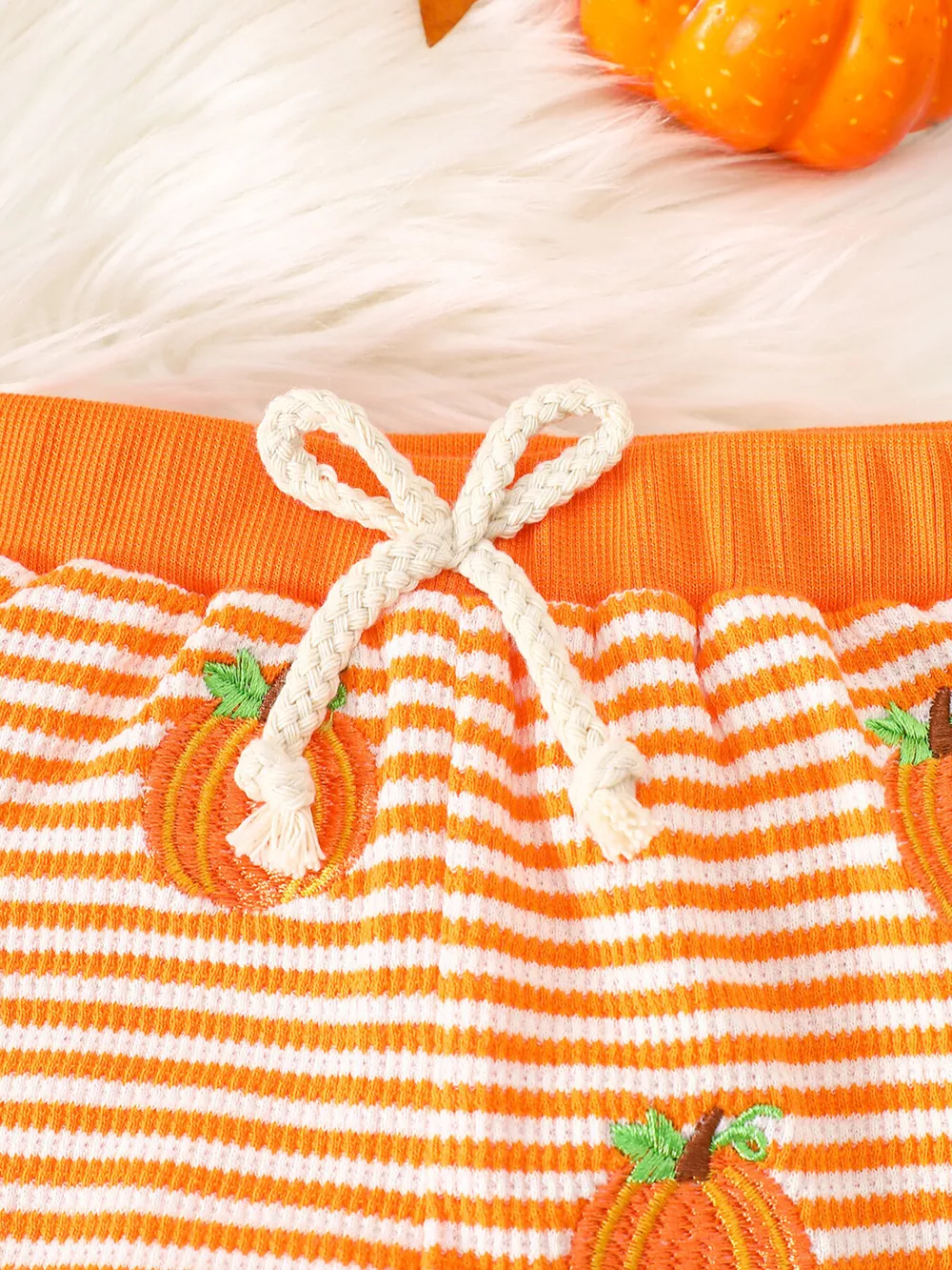 Children's Halloween Pumpkin Striped Long Sleeve Pajama Set, image 6