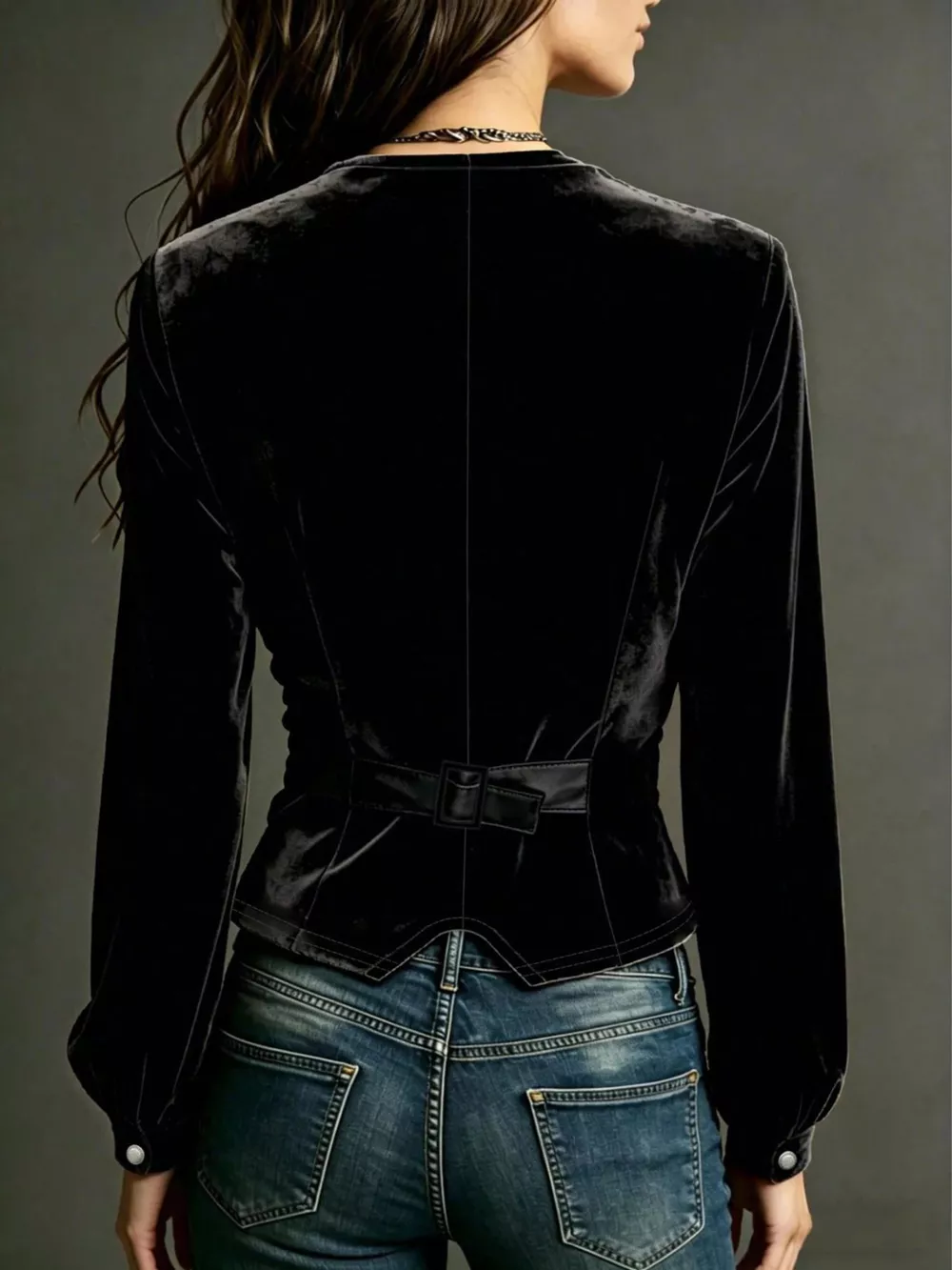 Button Down Plunge Velvet Shirt, image 15